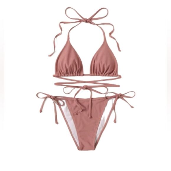 💲6️⃣ Bundled ✔️Wrap Around Tie Waist Tri Cheeky Bikini sz Small | Beach Basics - Picture 1 of 12